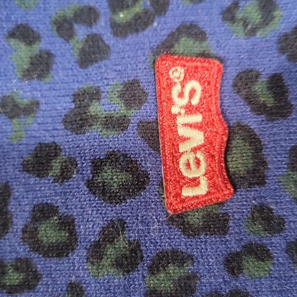 LEVI'S Blue Black Green Animal Print Logo Hoodie Kangaroo Pocket Sweatshirt - Picture 6 of 16